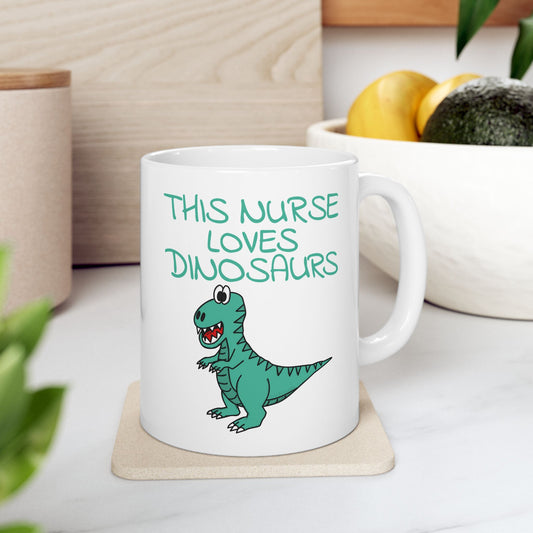 Nurse Dinosaur Mug - This Nurse Loves Dinosaurs - T-Rex Nurse Mug - Funny Gift For Nurse (USA)