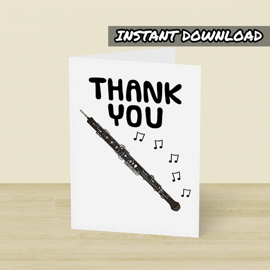 Oboe Thank You Card - Oboist Printable Card - Oboe Teacher Card - Digital Download To Print Yourself