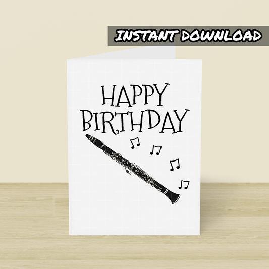 Clarinet Printable Birthday Card - Clarinetist Happy Birthday - Digital Download To Print Yourself