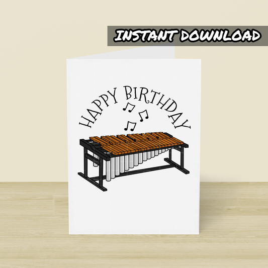 Marimba Printable Birthday Card - Percussionist Happy Birthday - Digital Download To Print Yourself