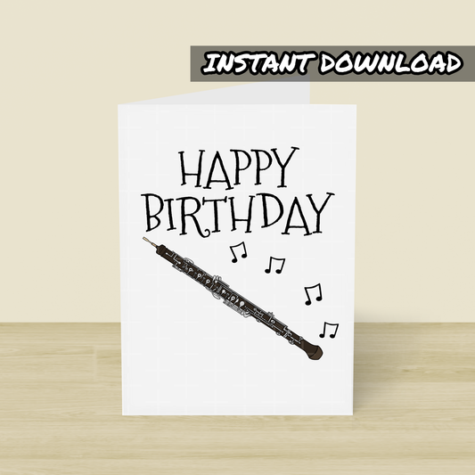 Oboe Printable Birthday Card - Oboist Happy Birthday - Digital Download To Print Yourself