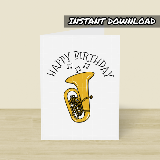 Tuba Printable Birthday Card - Tubaist Happy Birthday - Digital Download To Print Yourself
