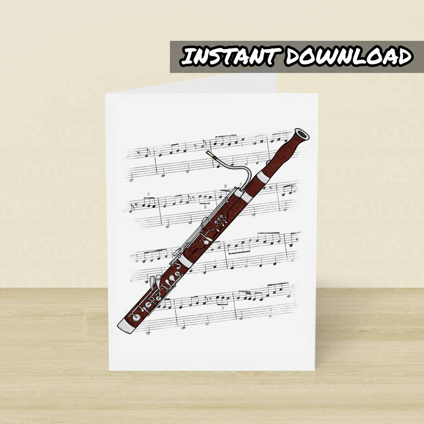 Bassoon Printable Card (Music Notation) - Bassoonist Greeting Card - Digital Download To Print Yourself