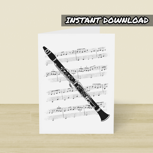 Clarinet Printable Card (Music Notation) - Clarinetist Greeting Card - Digital Download To Print Yourself