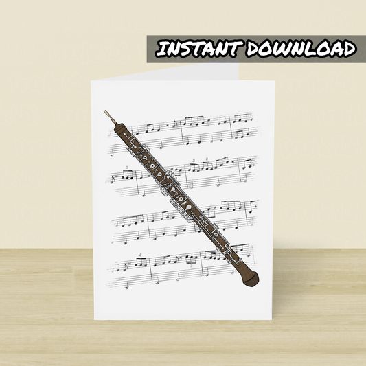 Oboe Printable Card (Music Notation) - Oboist Greeting Card - Digital Download To Print Yourself