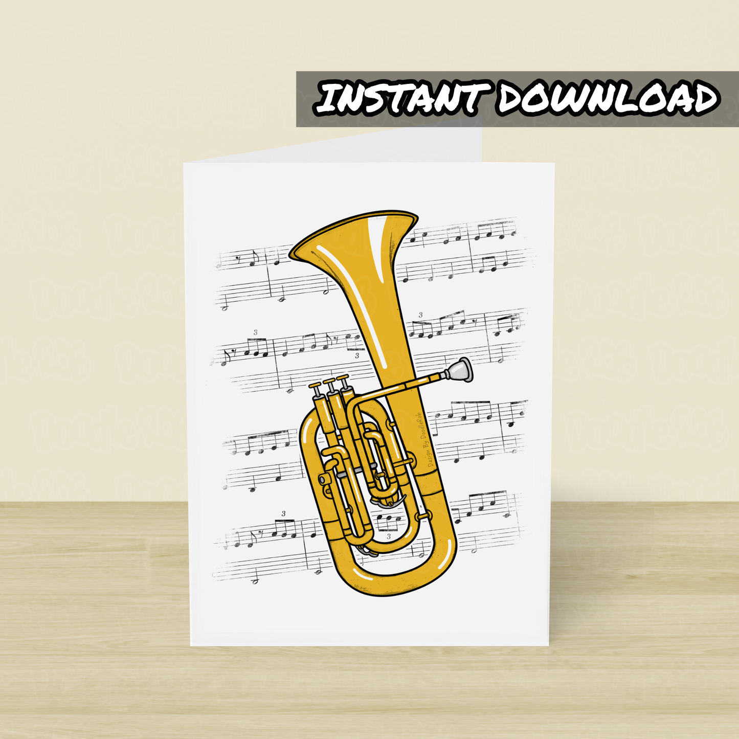 Tenor Horn Printable Card (Music Notation) - Horn Player Greeting Card - Digital Download To Print Yourself