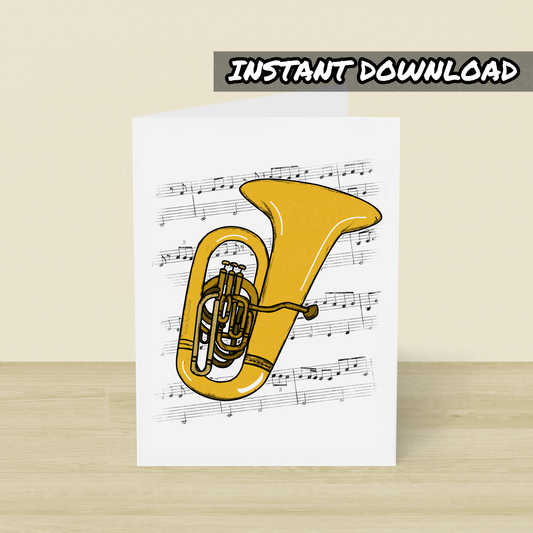 Tuba Printable Card (Music Notation) - Tuba Player Greeting Card - Digital Download To Print Yourself
