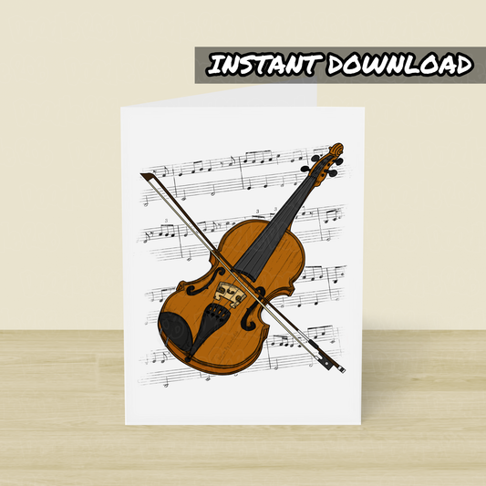 Violin Printable Card (Music Notation) - Violinist Greeting Card - Digital Download To Print Yourself