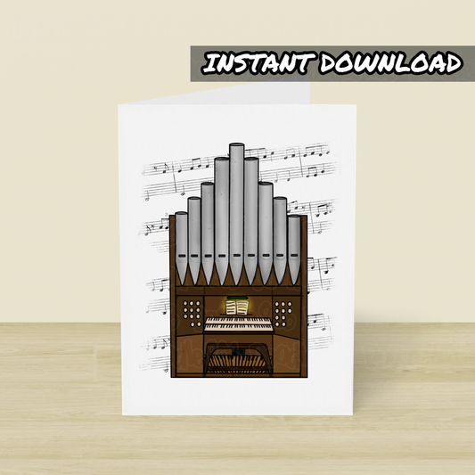 Church Organ Printable Card (Music Notation) - Organist Greeting Card - Digital Download To Print Yourself