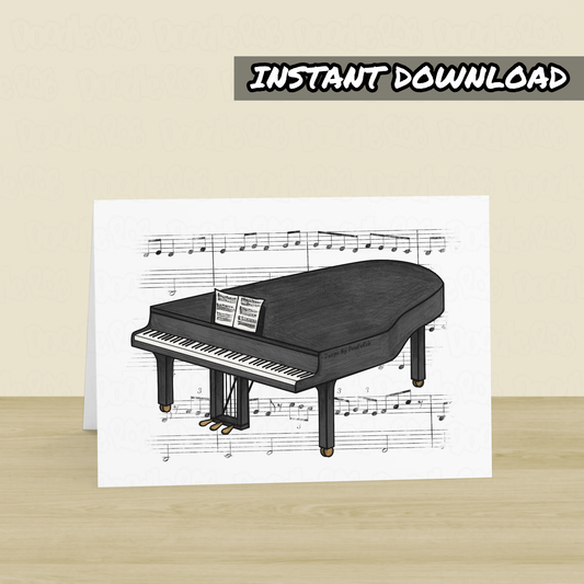 Grand Piano Printable Card (Music Notation) - Pianist Greeting Card - Digital Download To Print Yourself