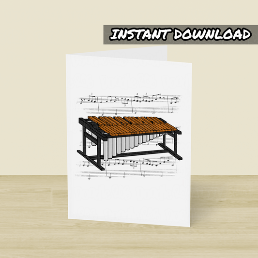Marimba Printable Card (Music Notation) - Percussionist Greeting Card - Digital Download To Print Yourself