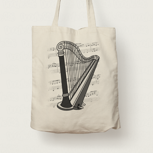 Harp Tote Bag - Gift For Harpist - String Musician Gift (USA)