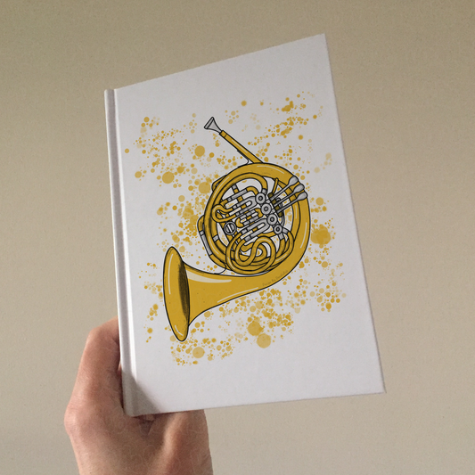 French Horn Lined Journal (Paint Splatter) - Horn Player Notebook - Brass Musician Gift (USA)