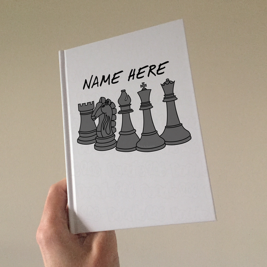 Chess Personalised Journal (Dark Pieces) - Gift For Chess Player - Custom Chess Notebook