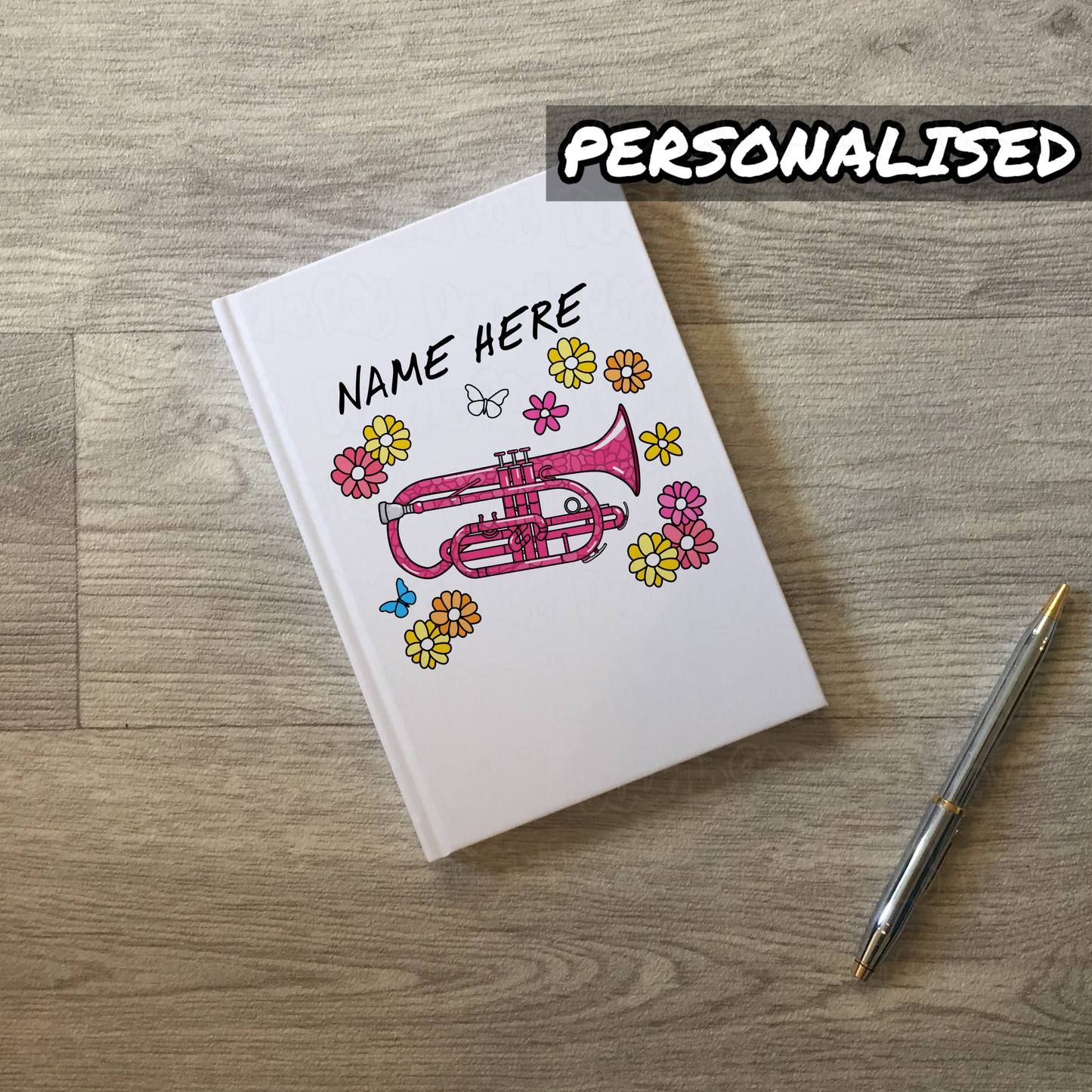 Cornet Personalised Journal (Floral) - Cornetist Notebook - Custom Brass Musician Gift For Her