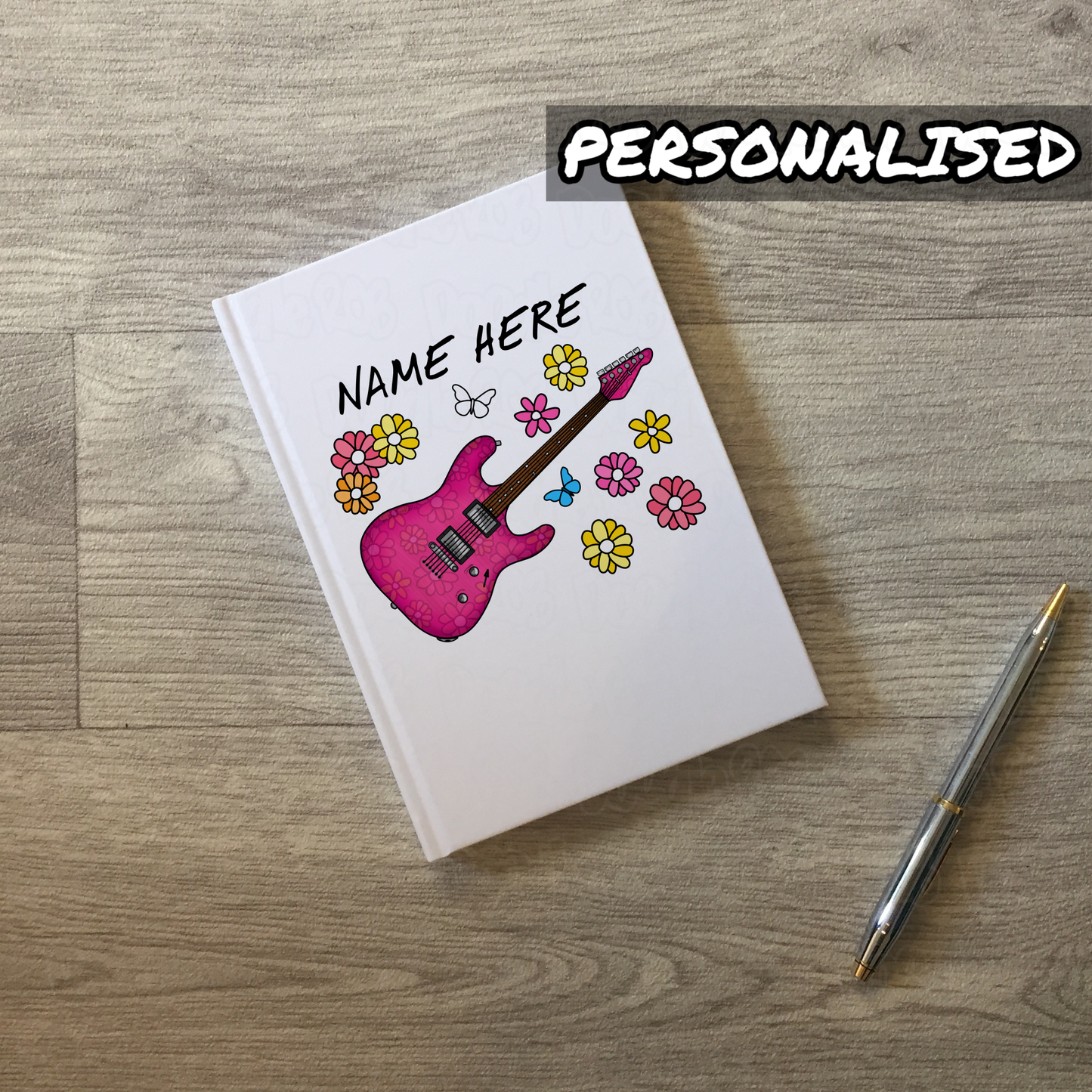 Floral Guitar Personalised Journal - Electric Guitar Notebook - Custom Guitar Gift For Her