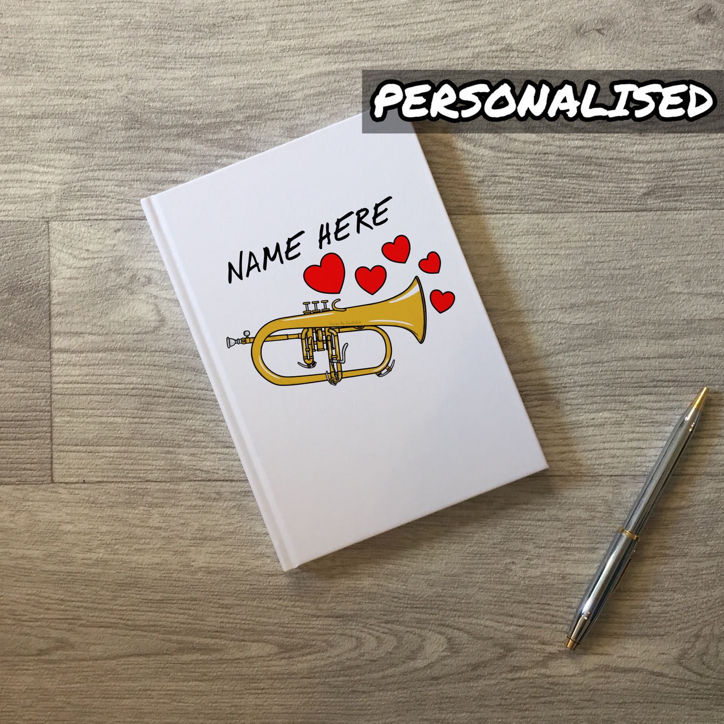 Flugelhorn Personalised Journal (Hearts) - Horn Player Notebook - Brass Musician Valentines Gift