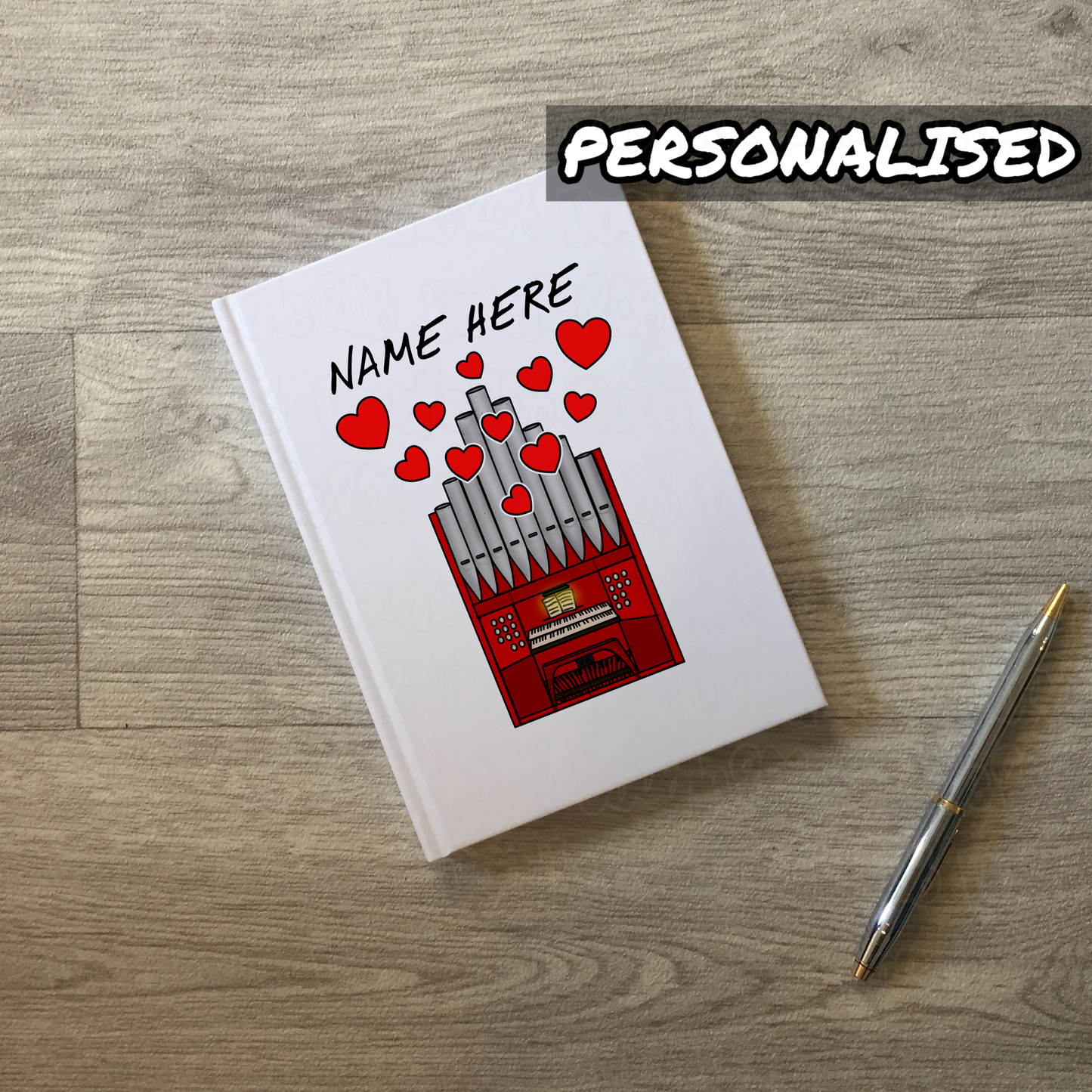 Organist Personalised Journal (Hearts) - Church Organ Custom Notebook - Wedding Organist Gift