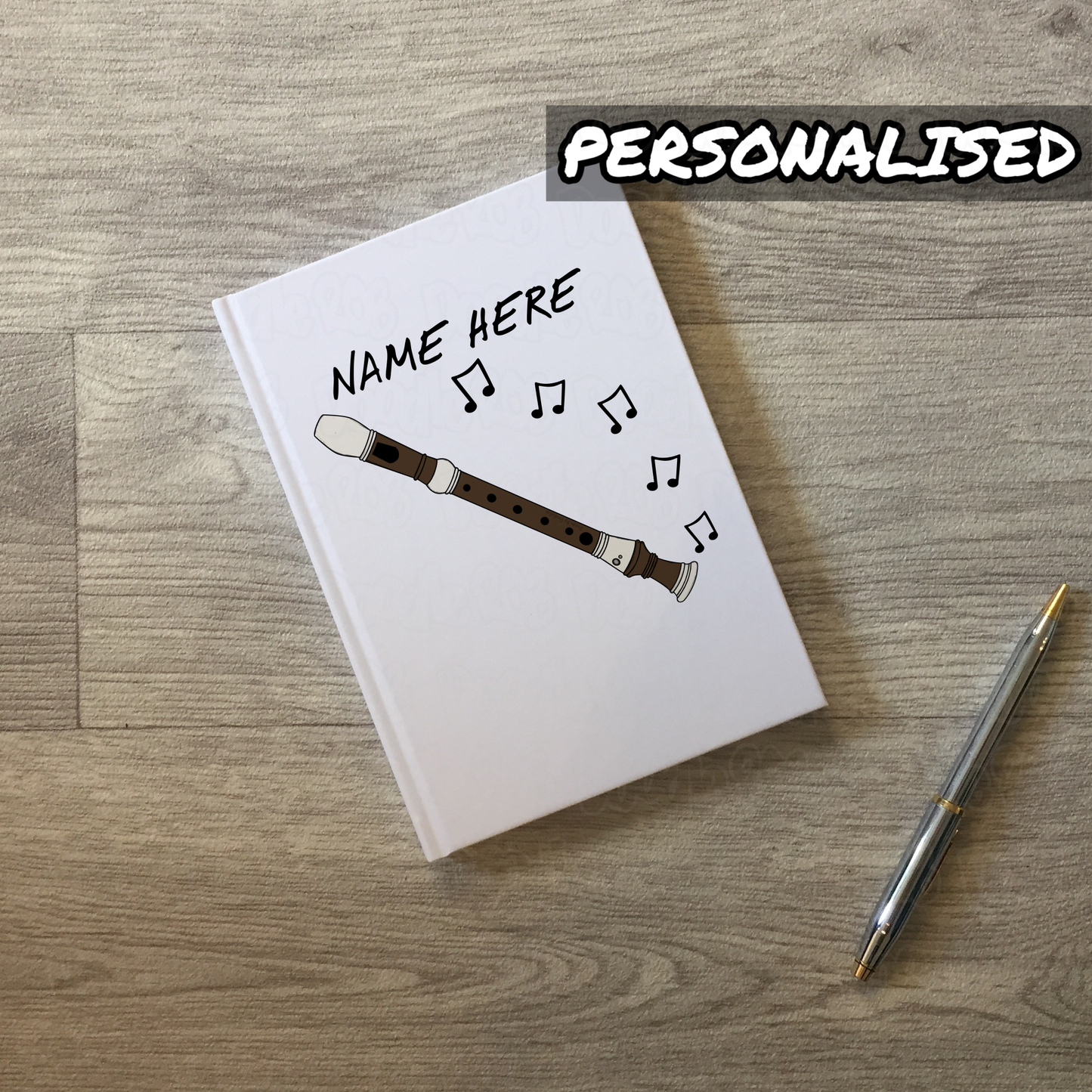 Recorder Personalised Journal - Recorder Player Notebook - Woodwind Musician Gift