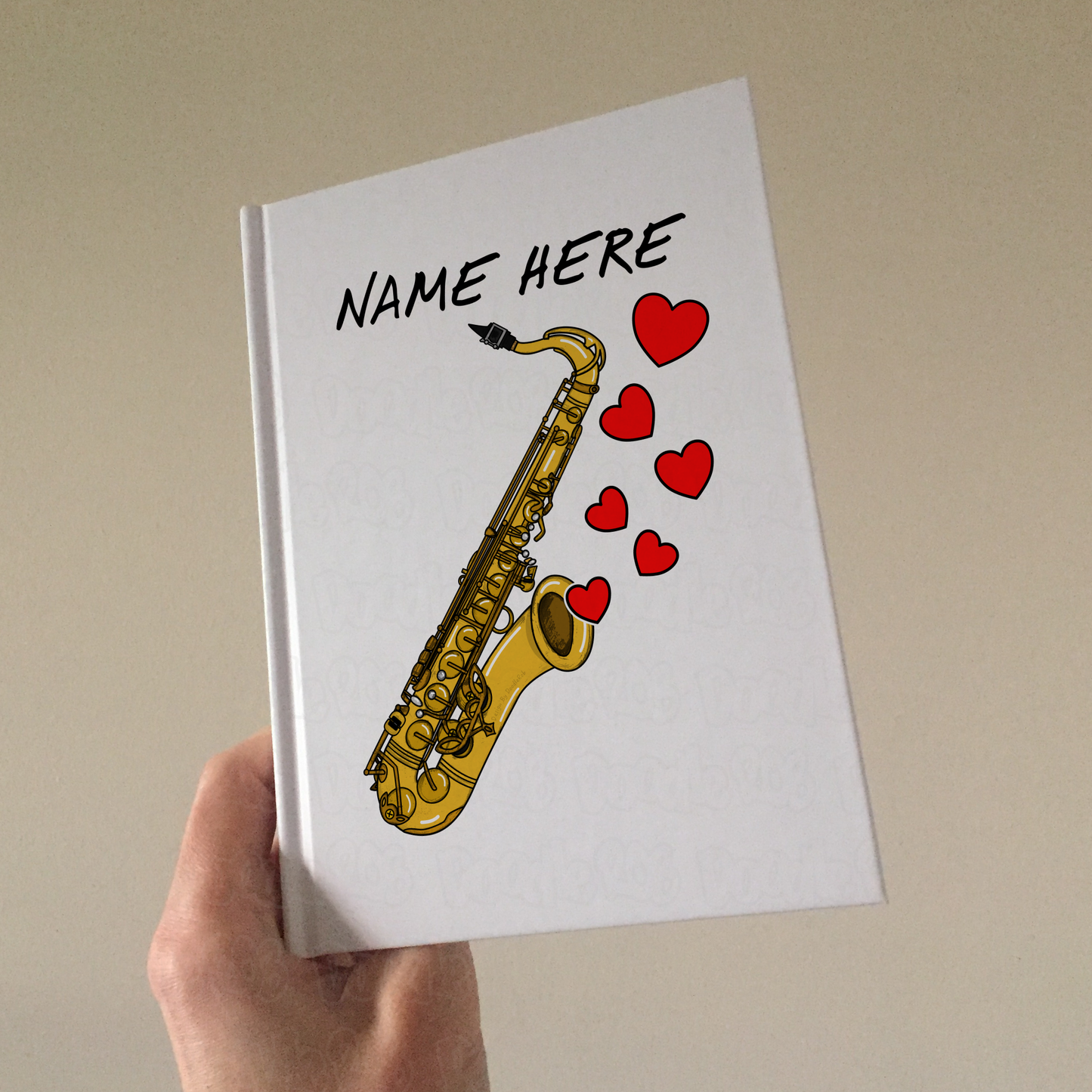 Saxophone Personalised Journal (Hearts) - Saxophonist Notebook - Wedding Sax Player Gift