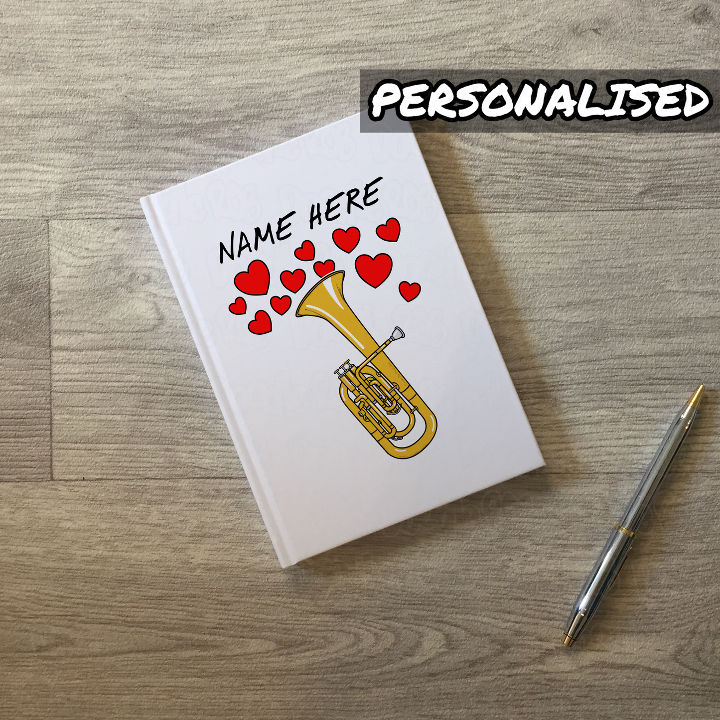 Tenor Horn Personalised Journal (Hearts) - Horn Player Notebook - Brass Musician Anniversary Gift