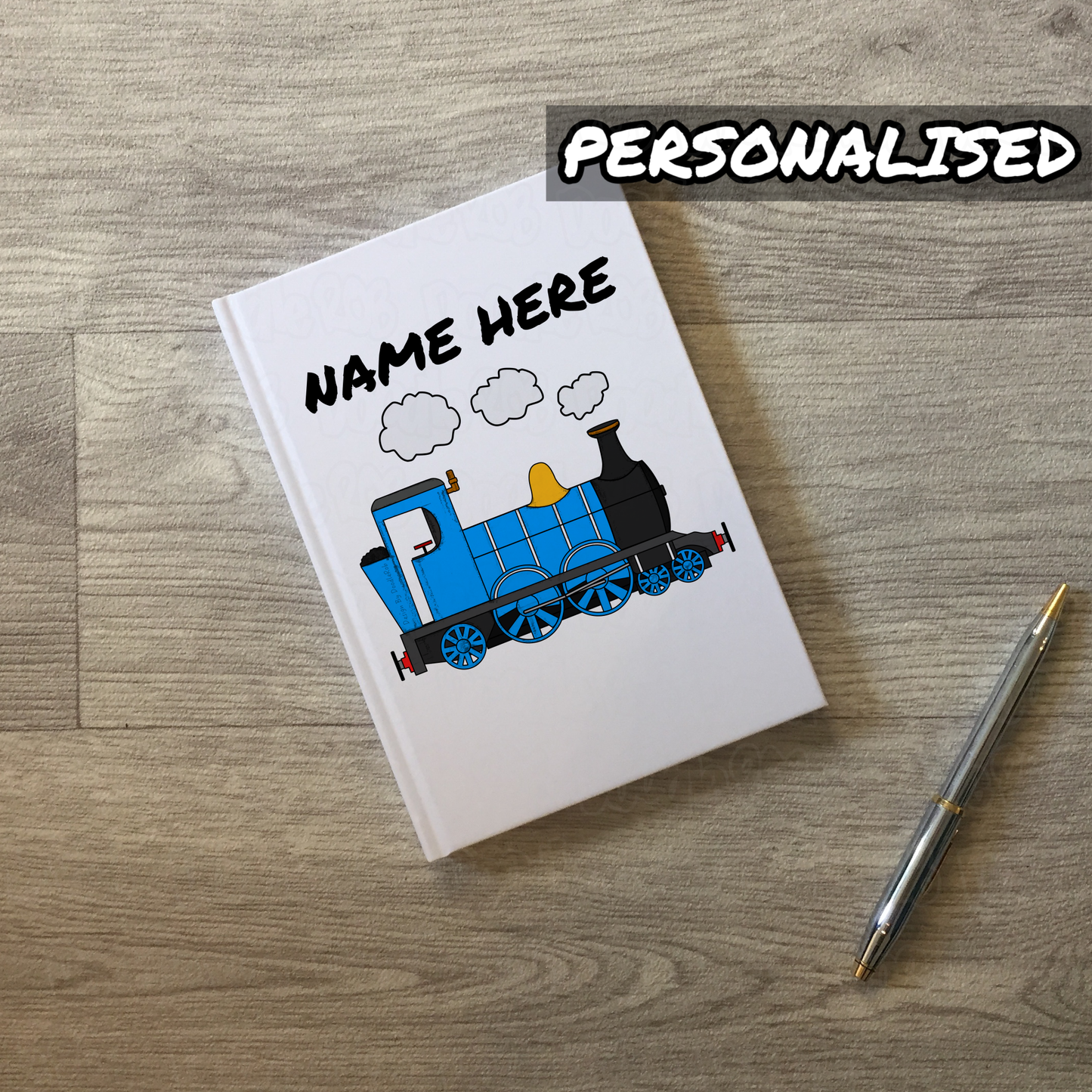 Train Personalised Journal (Blue) - Steam Train Notebook - Custom Railway Gift