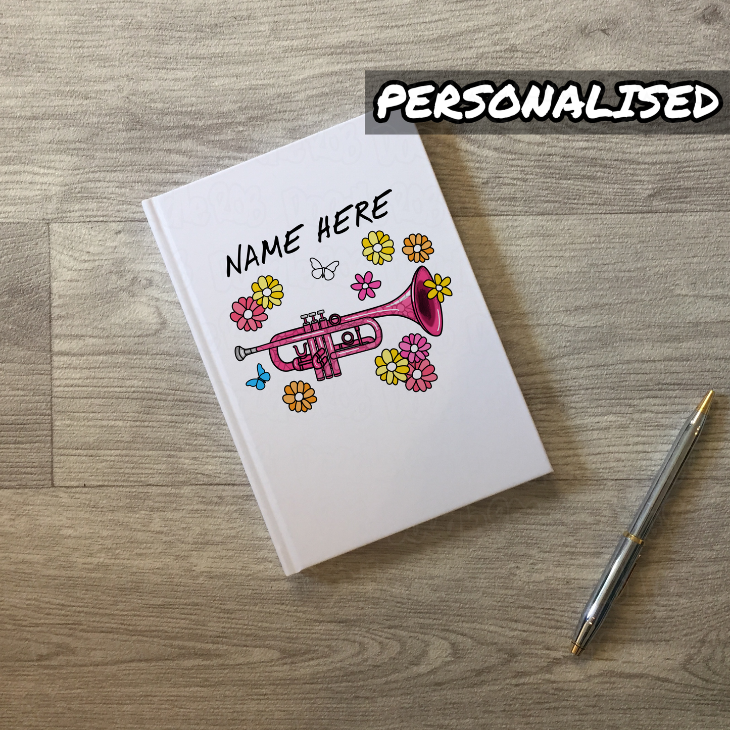 Trumpet Personalised Journal (Floral) - Trumpeter Custom Notebook - Brass Musician Gift For Her