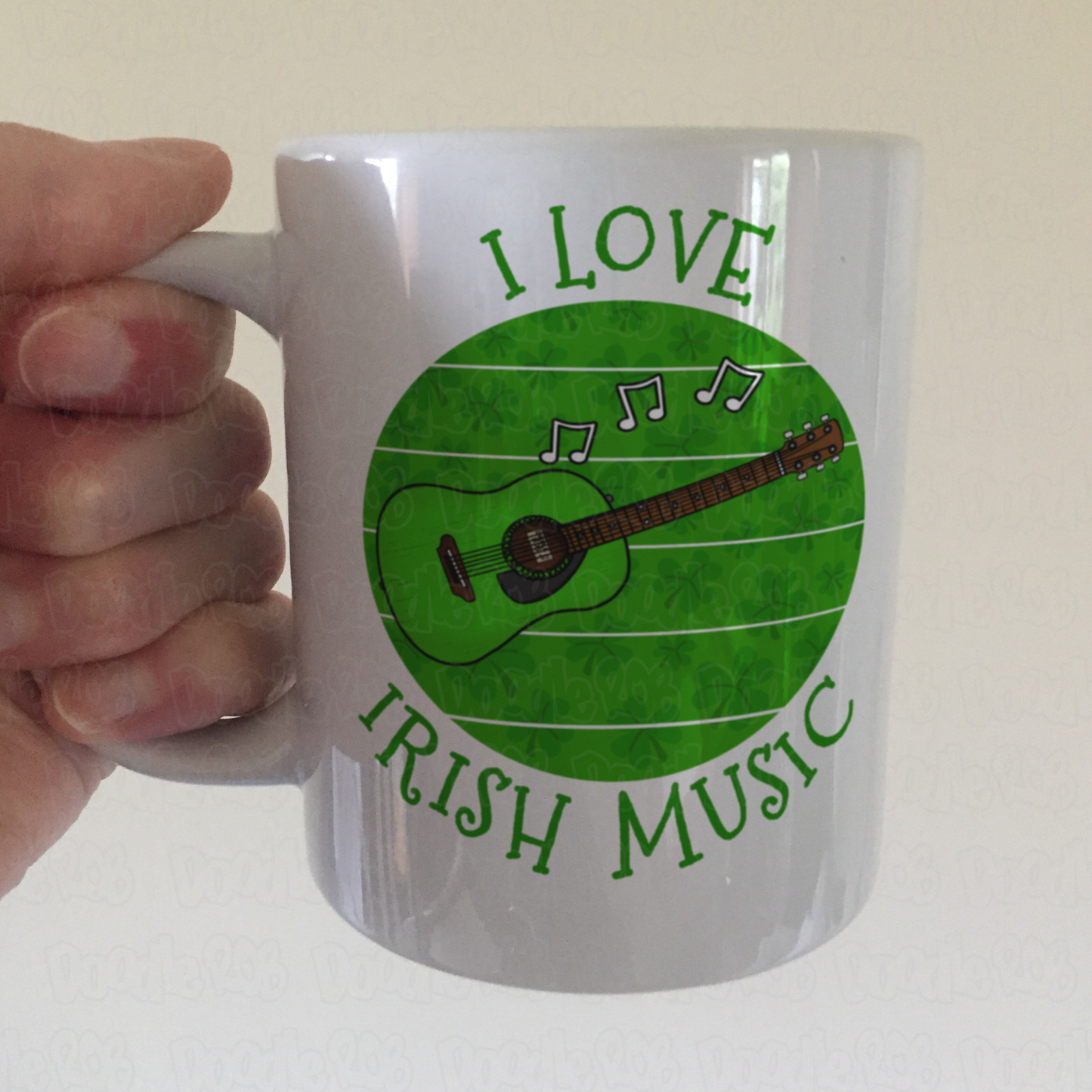 Irish Guitar Mug (Green) - I Love Irish Music - Acoustic Guitarist Mug - St Patrick's Day Gift