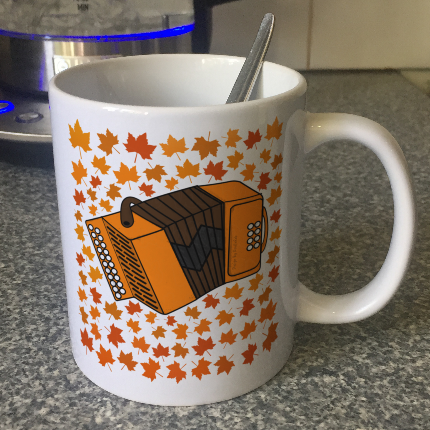 Autumn Accordion Mug (Leaves) - Accordionist Gift - Folk Musician Gift For Fall or Thanksgiving