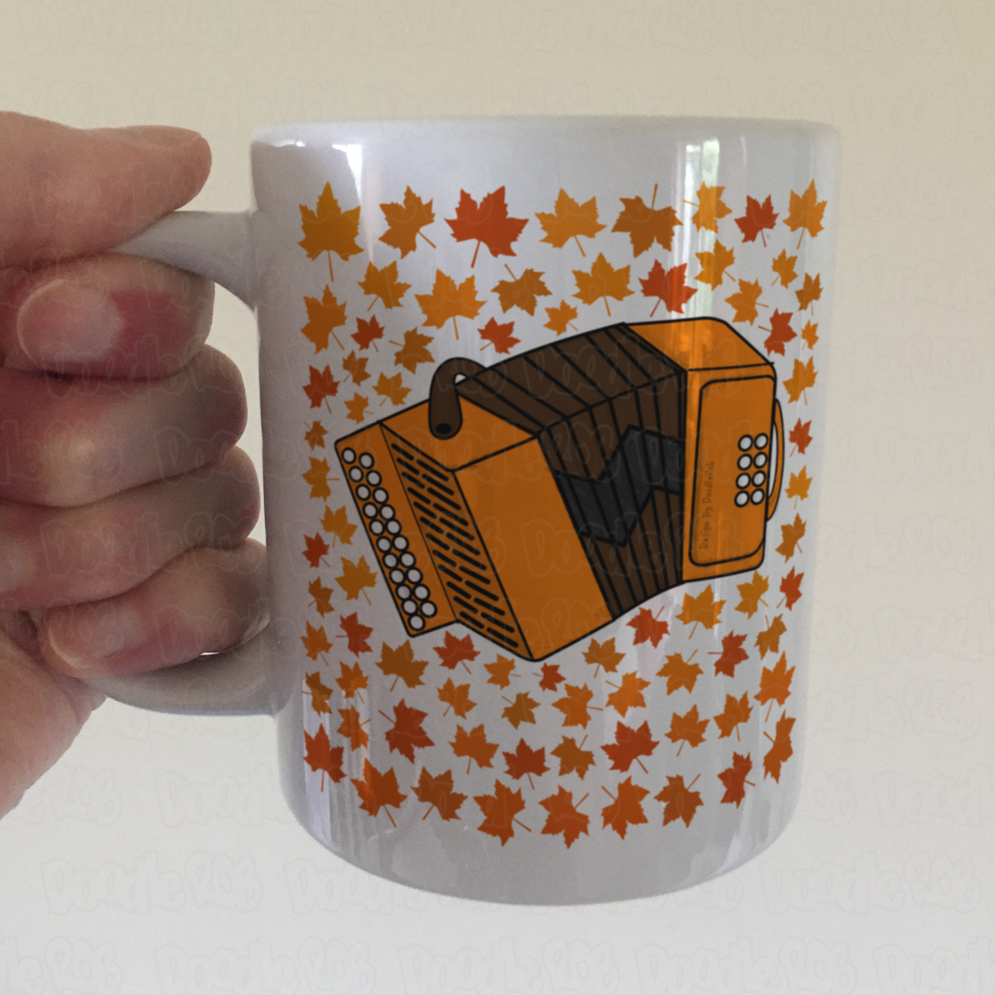 Autumn Accordion Mug (Leaves) - Accordionist Gift - Folk Musician Gift For Fall or Thanksgiving