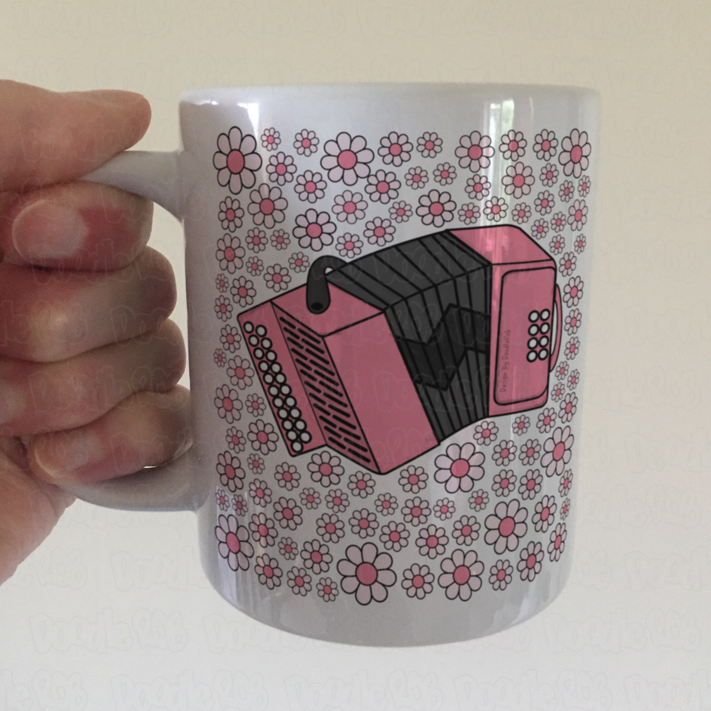 Accordion Floral Mug (Pink Flowers) - Female Accordionist - Folk Musician Gift For Girl