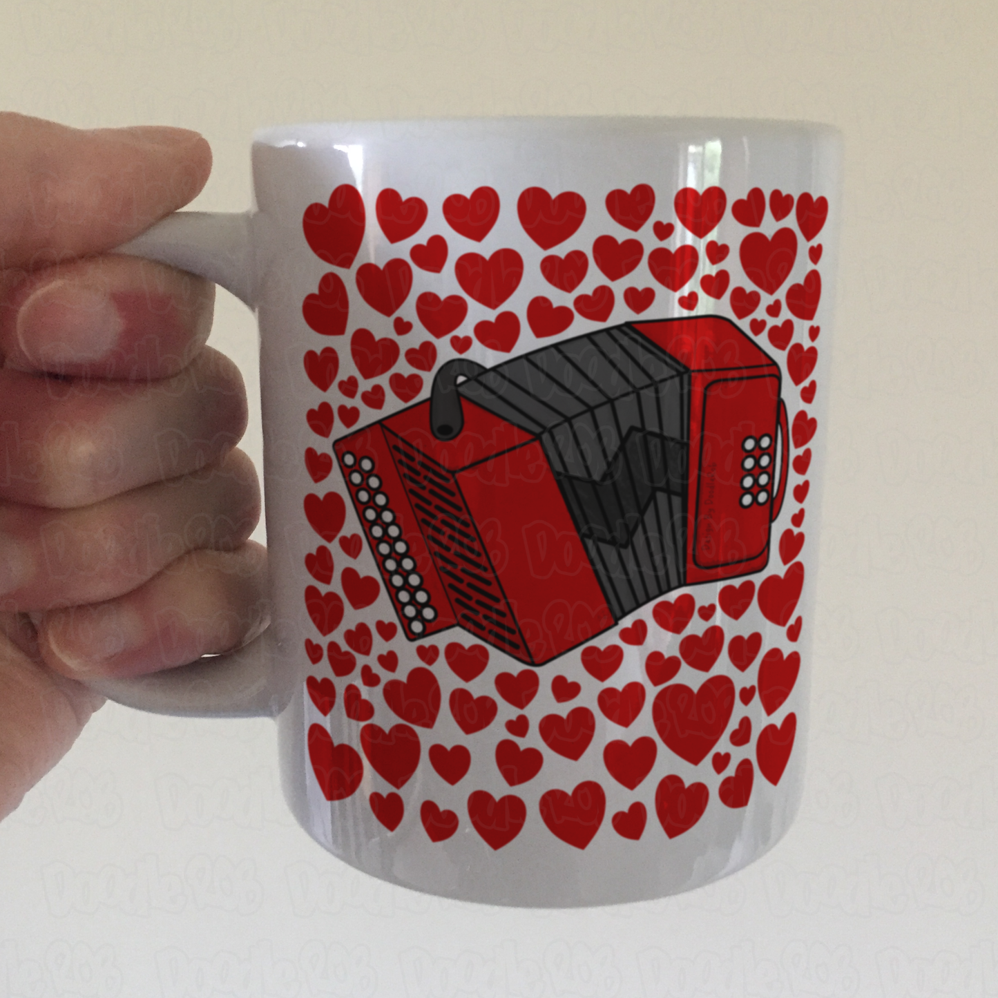 Accordion With Hearts Mug - Accordionist Gift - Folk Musician Valentines Anniversary Gift
