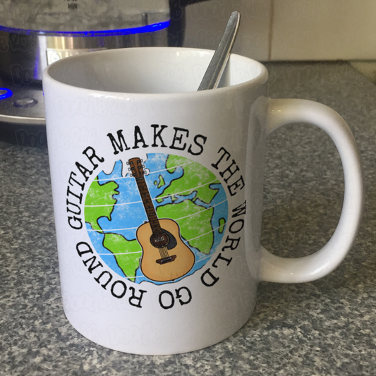 Guitar Makes The World Go Round Mug - Gift For Acoustic Guitarist - Guitar Teacher Mug