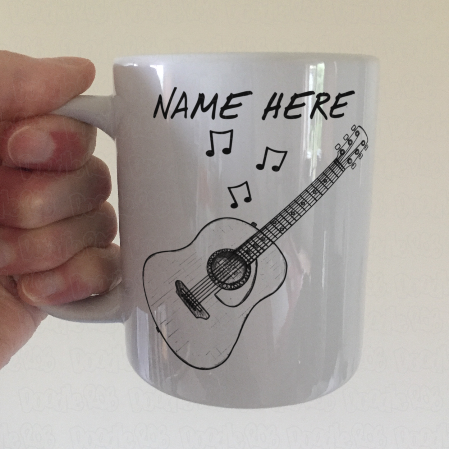Personalised Acoustic Guitar Mug (Outline) - Acoustic Guitarist Custom Mug - Guitar Teacher Gift