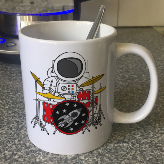 Funny Drummer Mug - Astronaut Playing Drums - Drum Teacher Gift