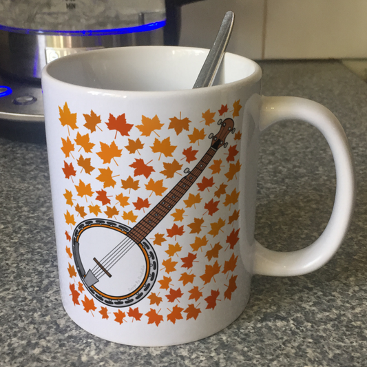 Autumn Banjo Mug (Leaves) - Banjoist Gift - Folk Musician Gift For Fall or Thanksgiving