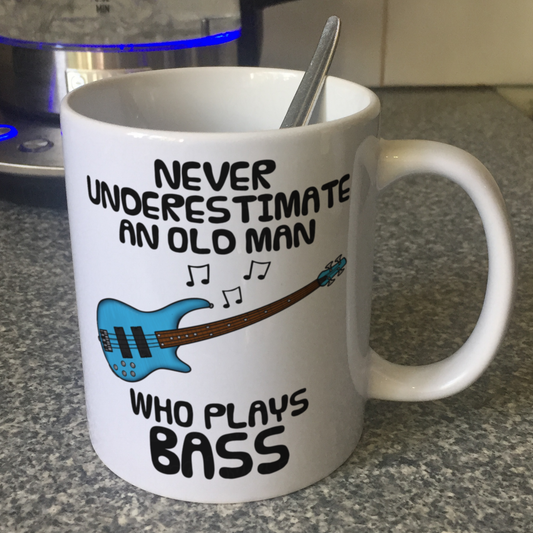 Funny Bass Guitar Mug - Never Underestimate An Old Man Who Plays Bass - Bassist Musician Gift For Him