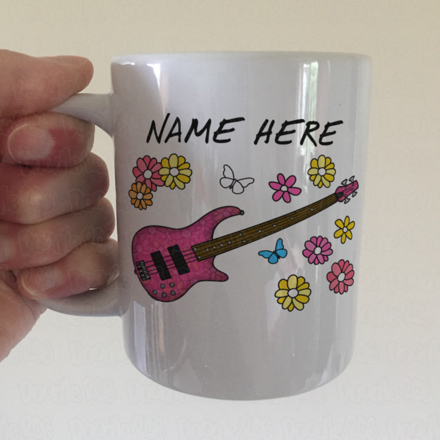 Floral Bass Guitar Personalised Mug - Custom Bass Guitarist Mug - Gift For Female Bassist