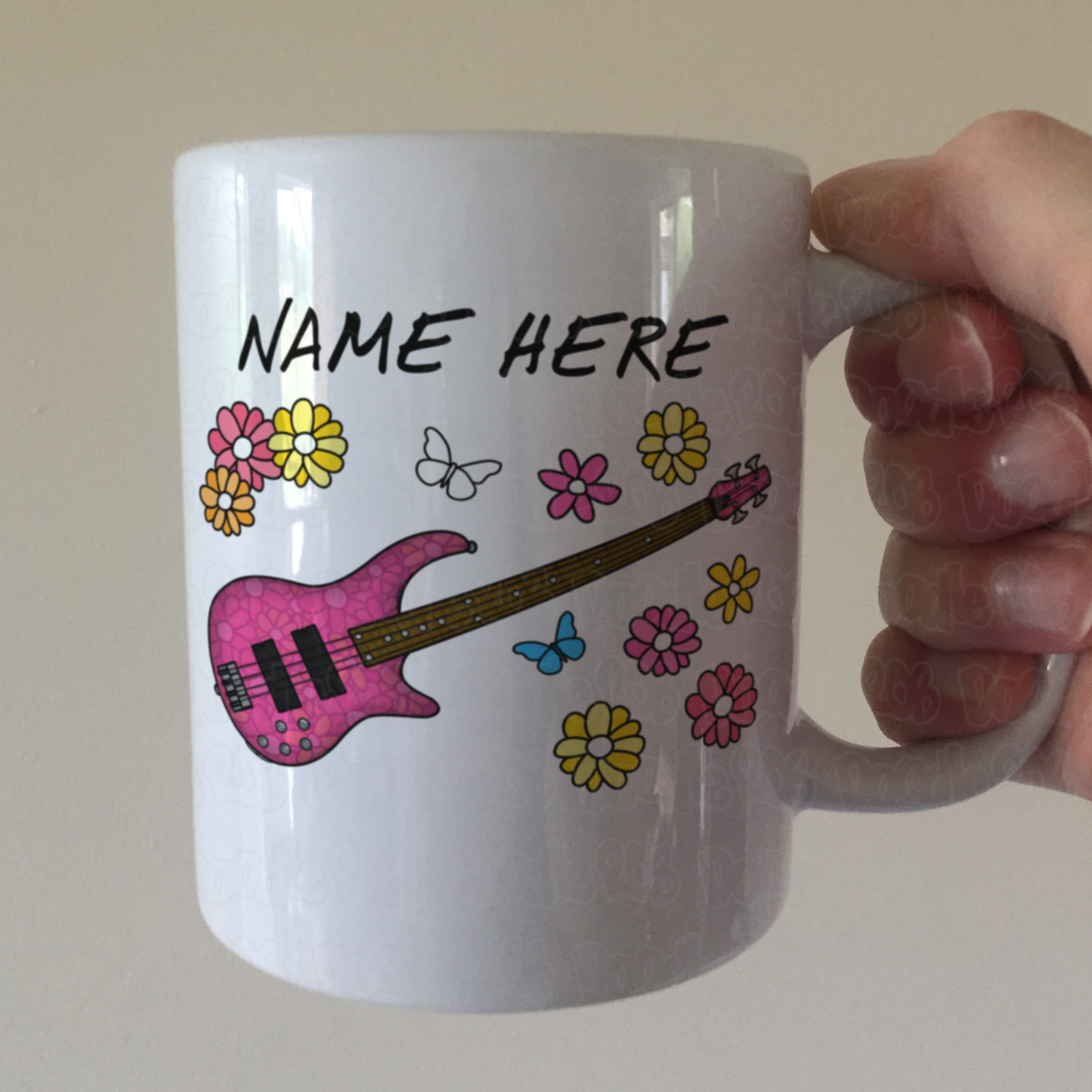 Floral Bass Guitar Personalised Mug - Custom Bass Guitarist Mug - Gift For Female Bassist
