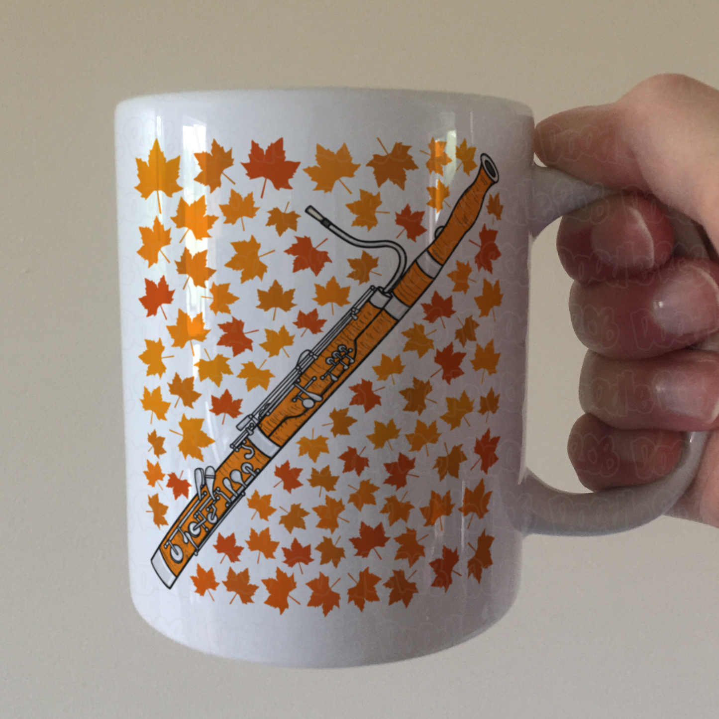 Autumn Bassoon Mug (Leaves) - Gift For Bassoonist - Woodwind Musician Gift For Fall or Thanksgiving