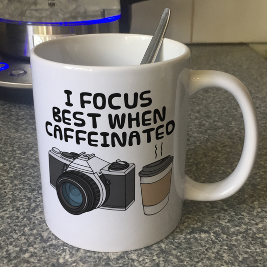 Camera Photographer Coffee Mug -  I Focus Best When Caffeinated - Funny Photography Gift