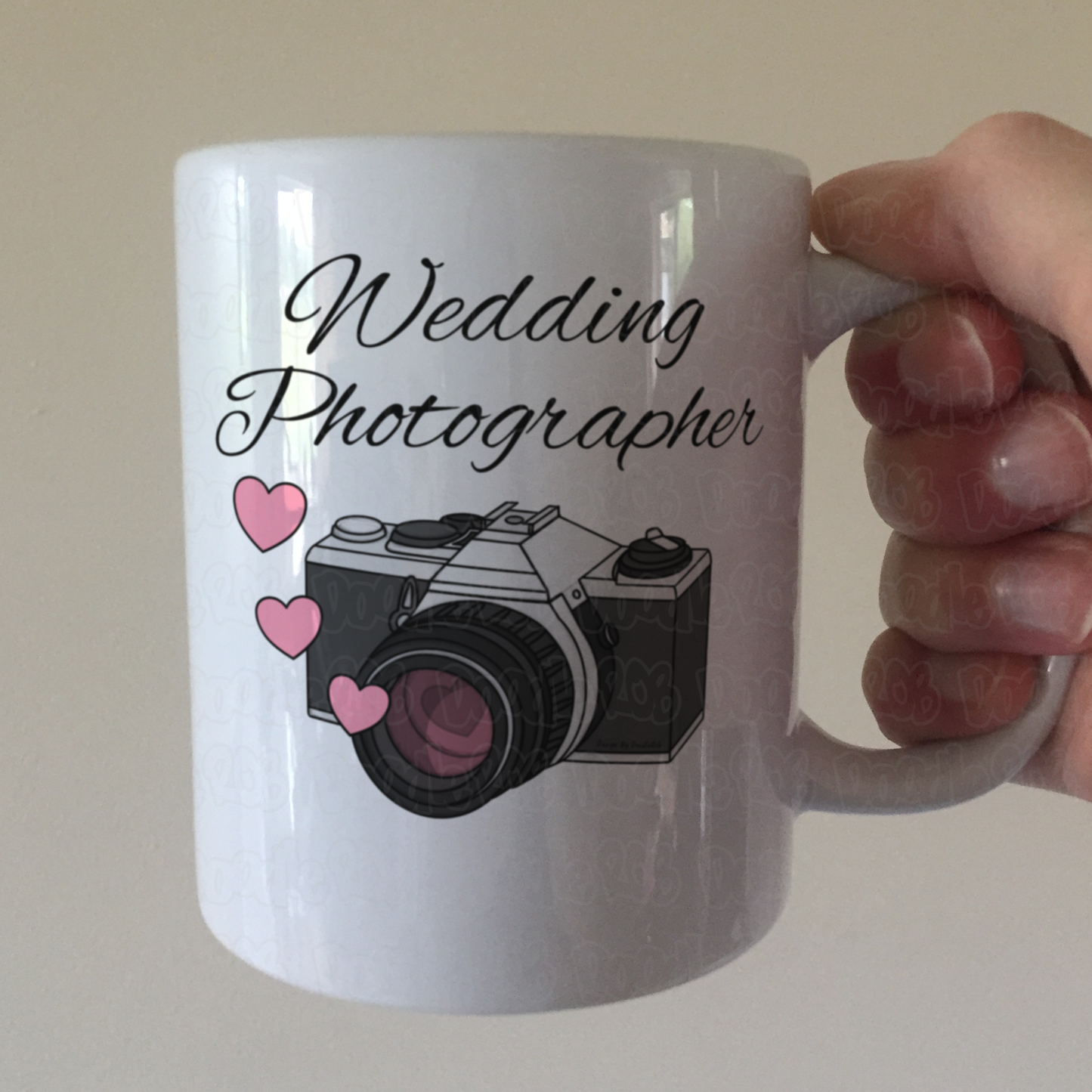 Wedding Photographer Mug - Vintage Camera With Pink Hearts - Gift For Photographer