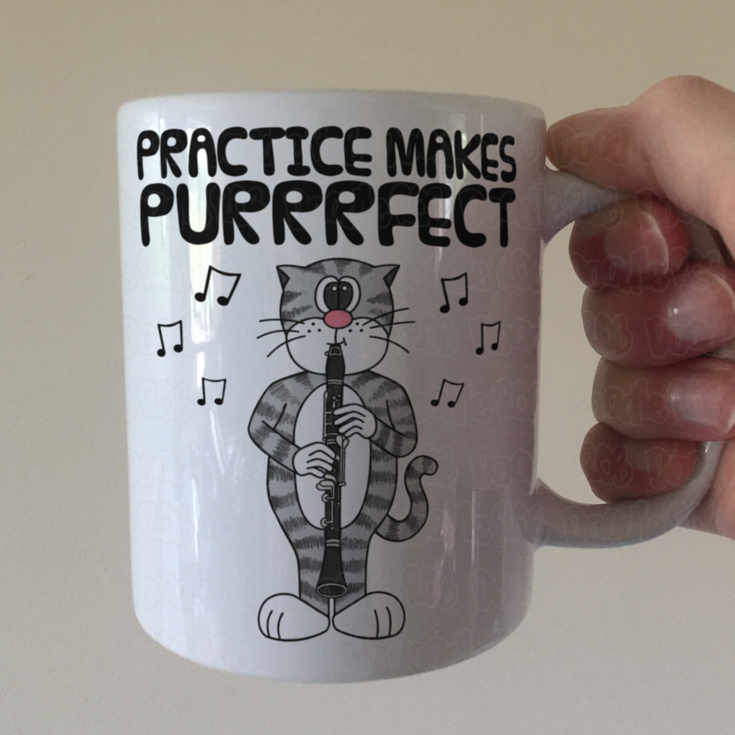 Cat Clarinet Mug - Practice Makes Purrrfect - Gift For Clarinetist - Woodwind Musician Gift