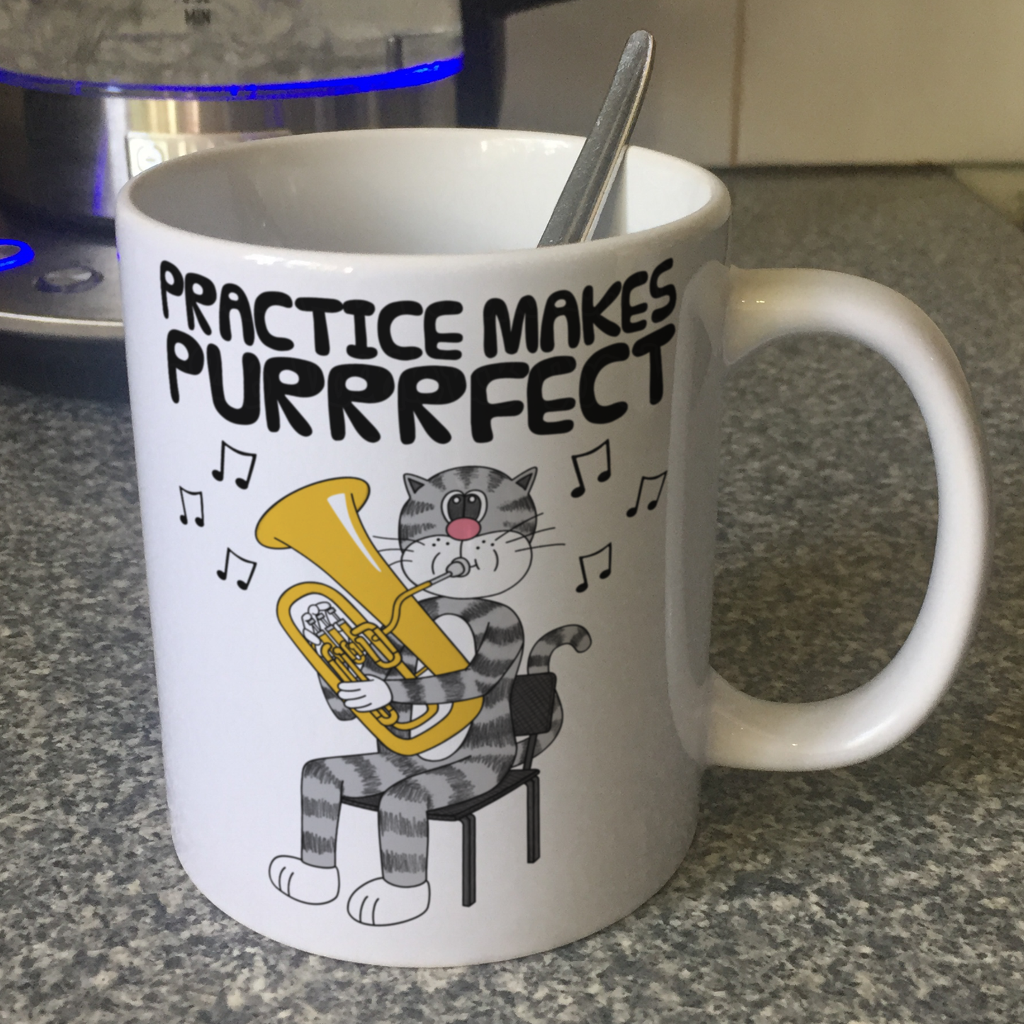 Cat Euphonium Mug - Practice Makes Purrrfect - Gift For Euphoniumist - Brass Musician Gift