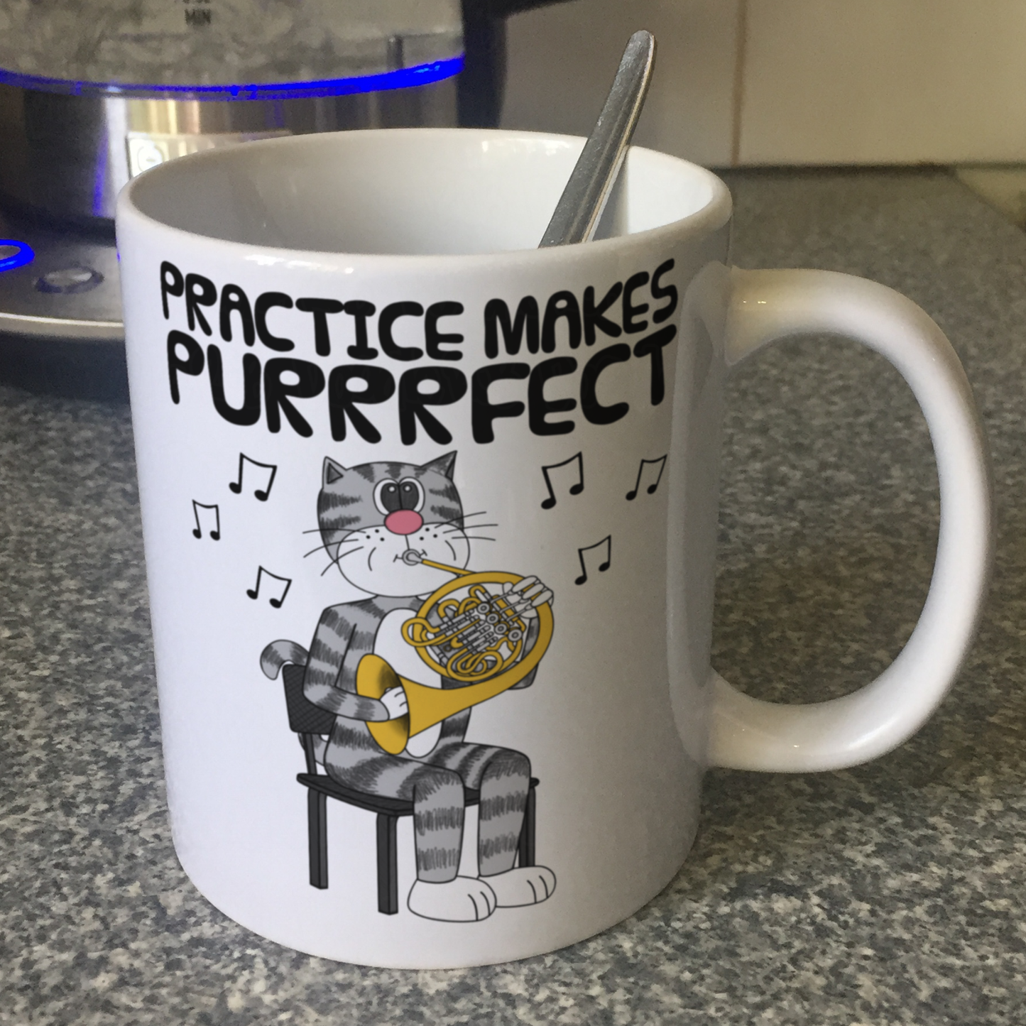 Cat French Horn Mug - Practice Makes Purrrfect - Gift For Hornist - Brass Musician Gift