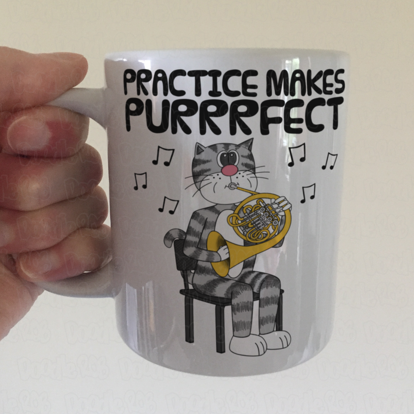 Cat French Horn Mug - Practice Makes Purrrfect - Gift For Hornist - Brass Musician Gift