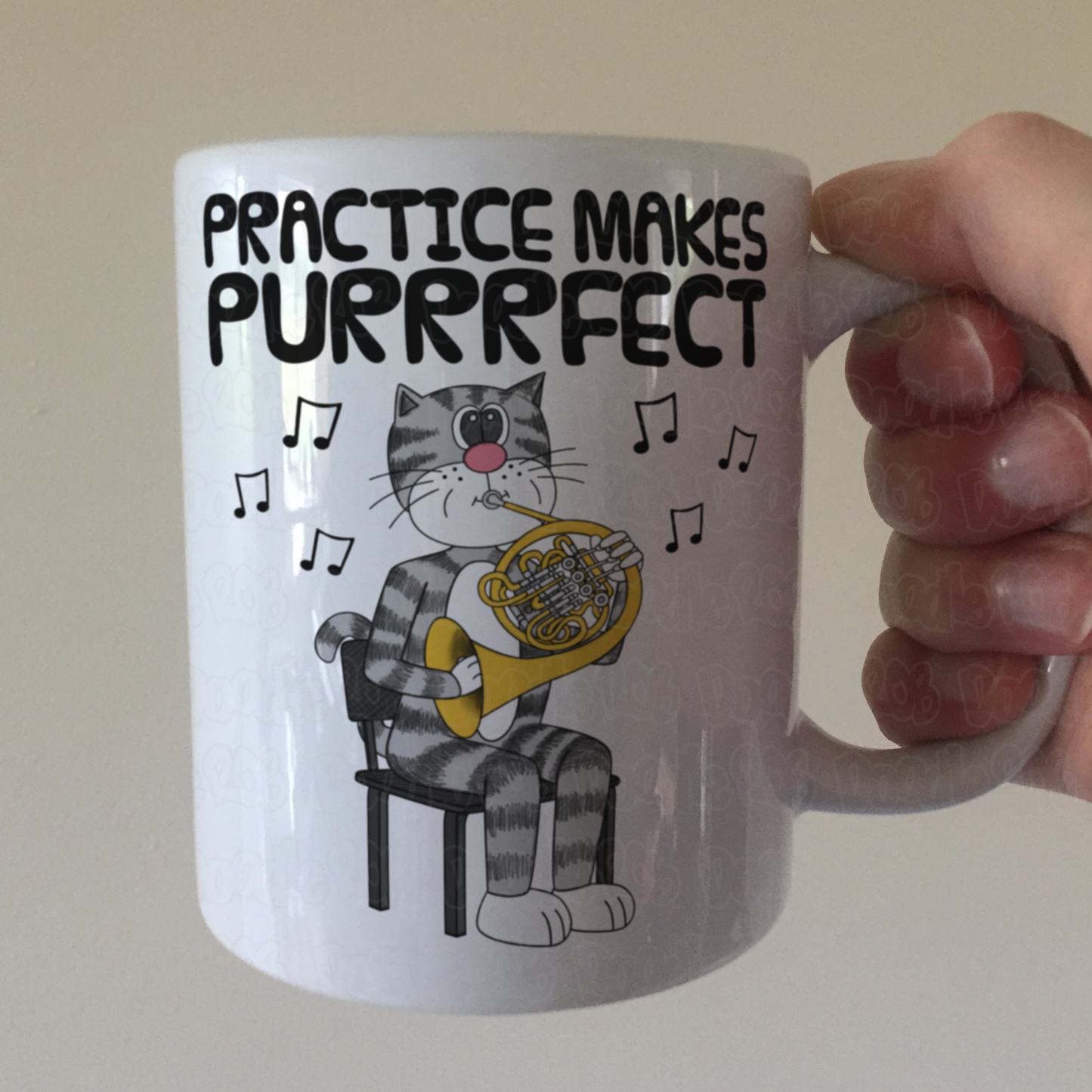 Cat French Horn Mug - Practice Makes Purrrfect - Gift For Hornist - Brass Musician Gift