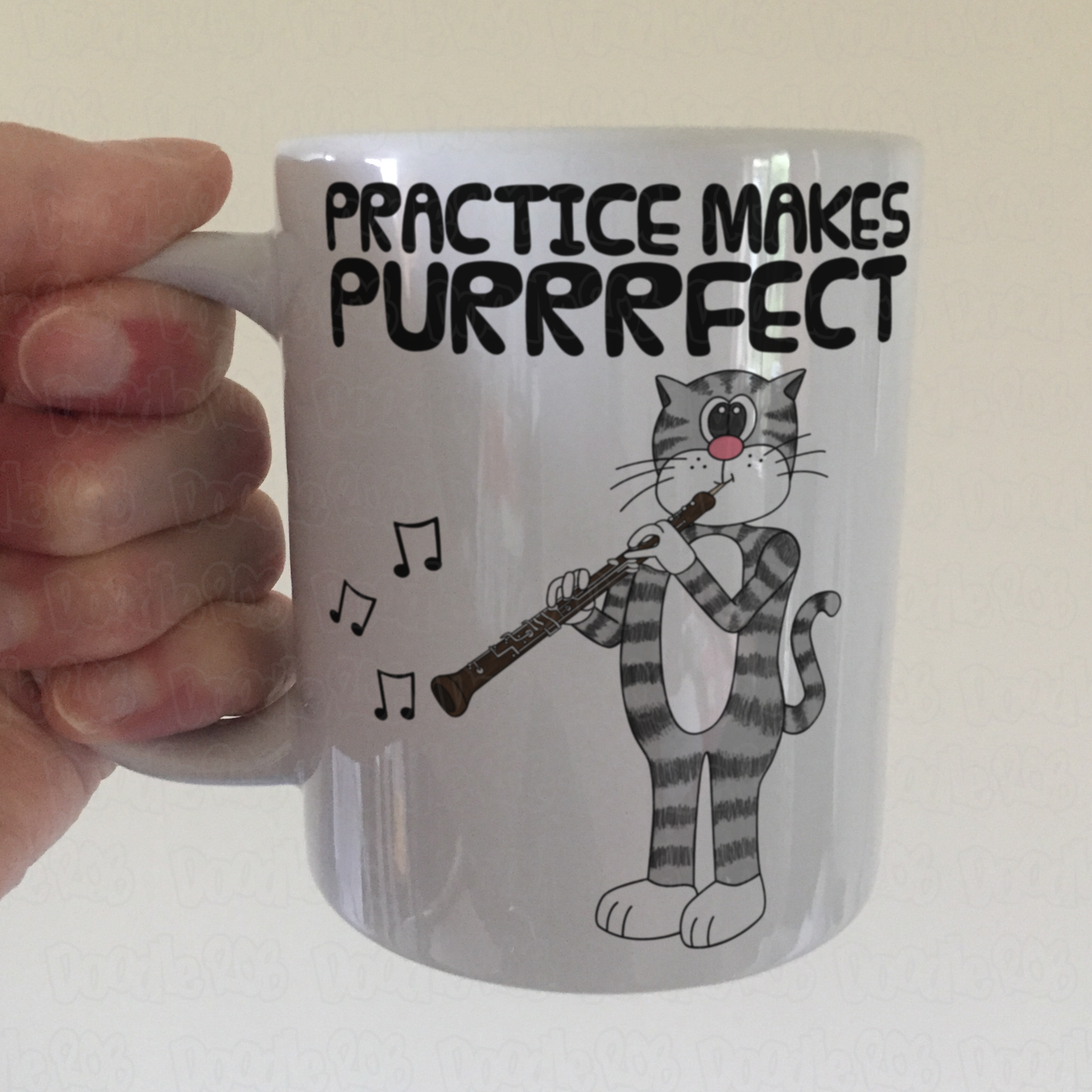Cat Oboe Mug - Practice Makes Purrrfect - Gift For Oboist - Woodwind Musician Gift