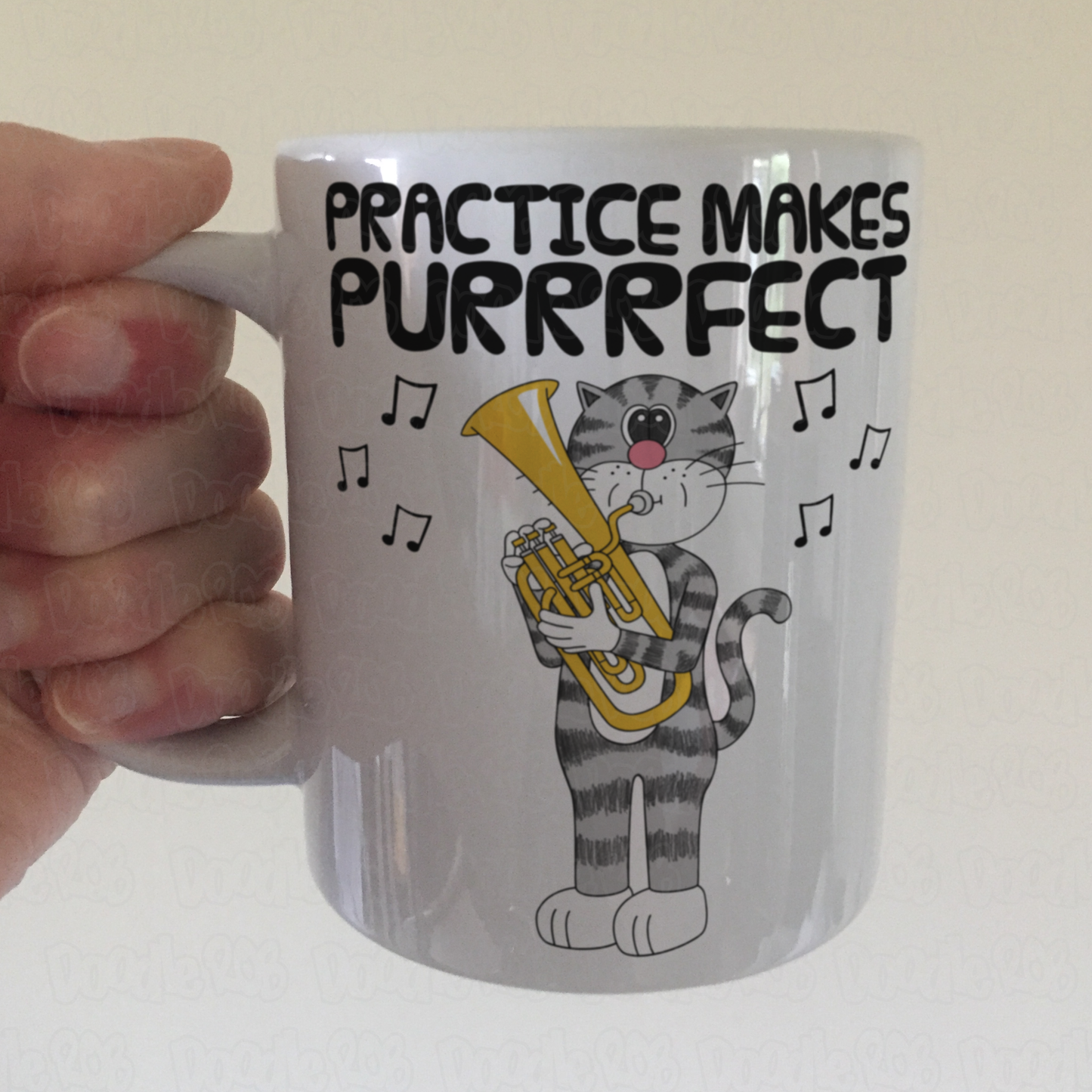 Cat Tenor Horn Mug - Practice Makes Purrrfect - Gift For Hornist - Brass Musician Gift