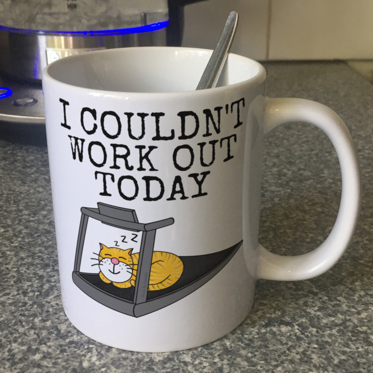 Funny Fitness Mug - Cat On A Treadmill - I Couldn't Work Out Today - Gift For Gym Goer - Personal Trainer Gift